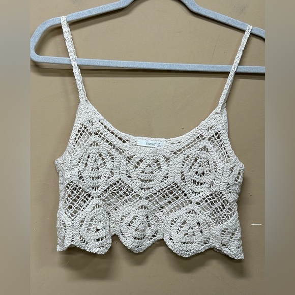 Timing Tops - Timing Cream Colored Crochet Crop Top Size M